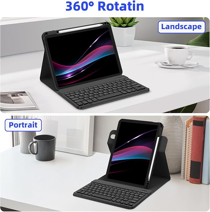 iPad Pro 11 inch 2024 (M4) Case with Keyboard Rotating Case and Detachable Bluetooth Keyboard with Pencil Holder for 11 inch” 2024 Release-Black