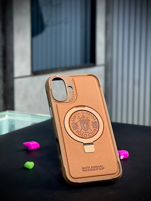 Santa barbara threaded Embroidery Series Leather Brown Back case Compatible with (IPhone 16)