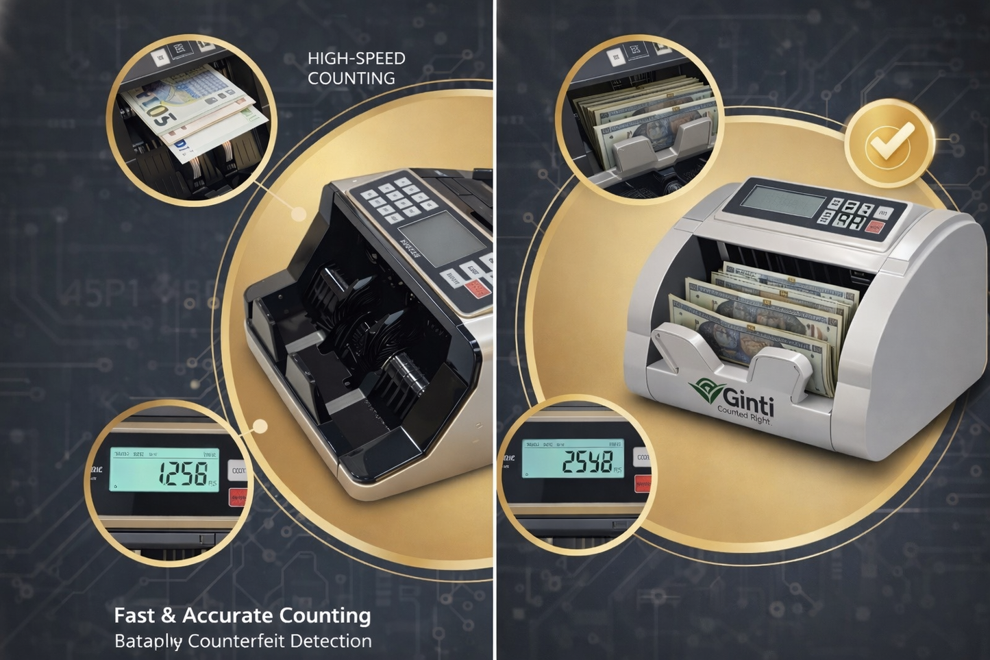 GINTI COUNTER Professional Automatic Currency Counting Machine with UV MG IR Counterfeit Detection and High Speed Cash Processing
