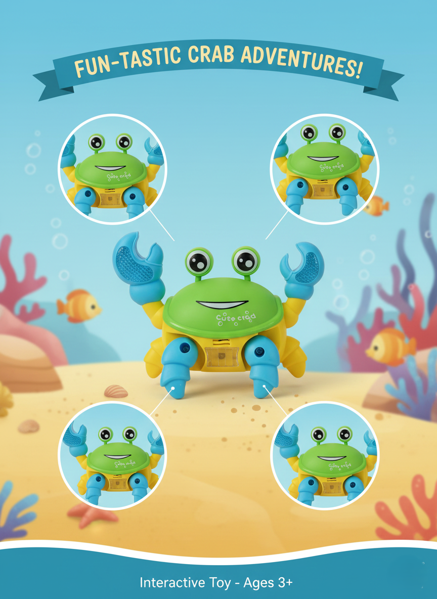 Adorable Infrared Controlled Walking Crab Toy with Fun LED Eyes, Durable Plastic Build, Sideways Crawling Action, Motor Skill Development and Engaging Imaginative Play