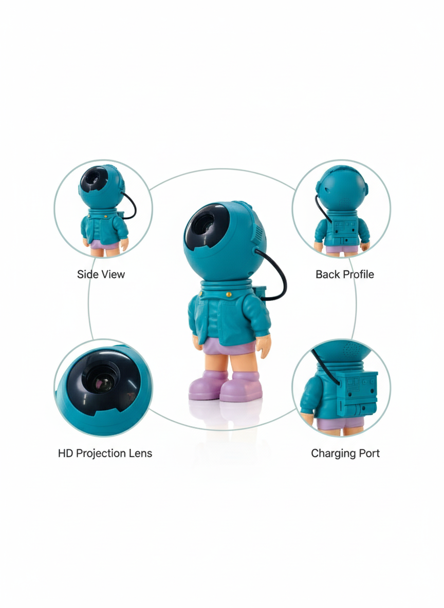 Mini Astronaut Character Projector – 360° HD Lens, Cooling Vent System & Space-Inspired Compact Design