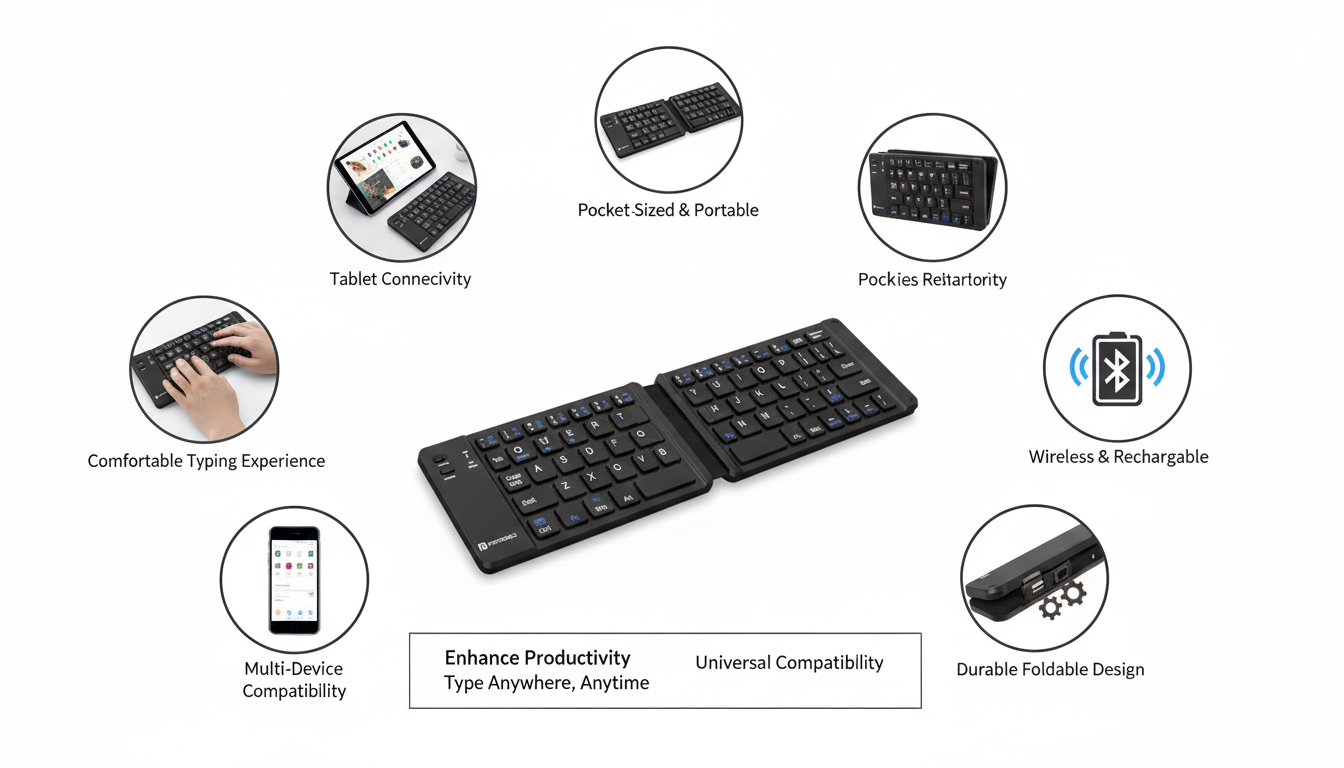 Ultra-Slim Foldable Bluetooth Keyboard with Rechargeable Battery, Pocket-Sized Design, Multi-Device Compatibility for Smartphones, Tablets, and Laptops