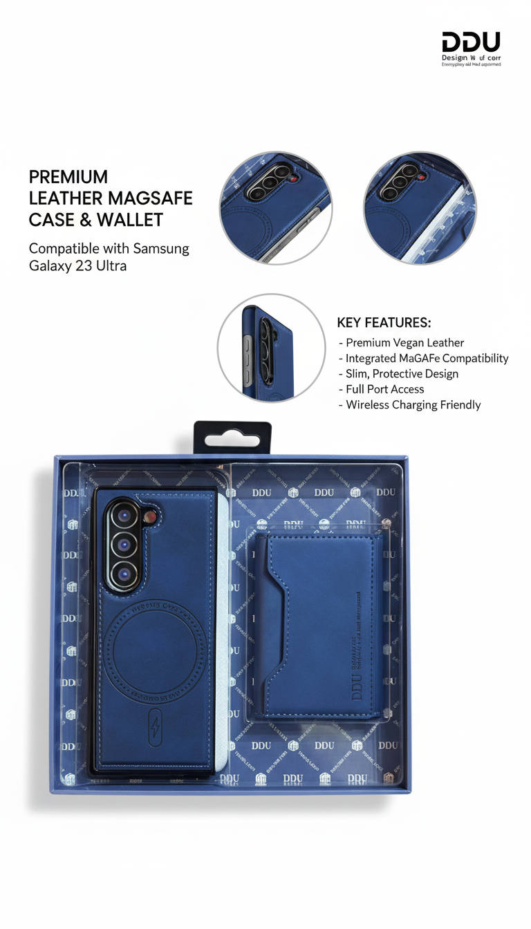 Samsung S23 Ultra MagSafe Leather Case + Magnetic Wallet Set