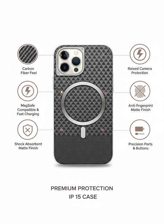 Ultra-Thin Carbon Texture MagSafe Compatible iPhone Case with Raised Lens Protection and Anti-Fingerprint Finish