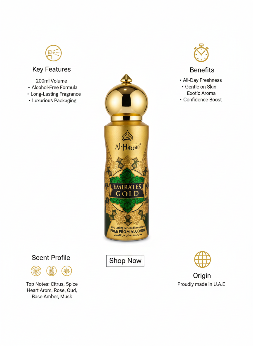 Al-Hassan Emirates Gold Luxury Alcohol-Free Perfume