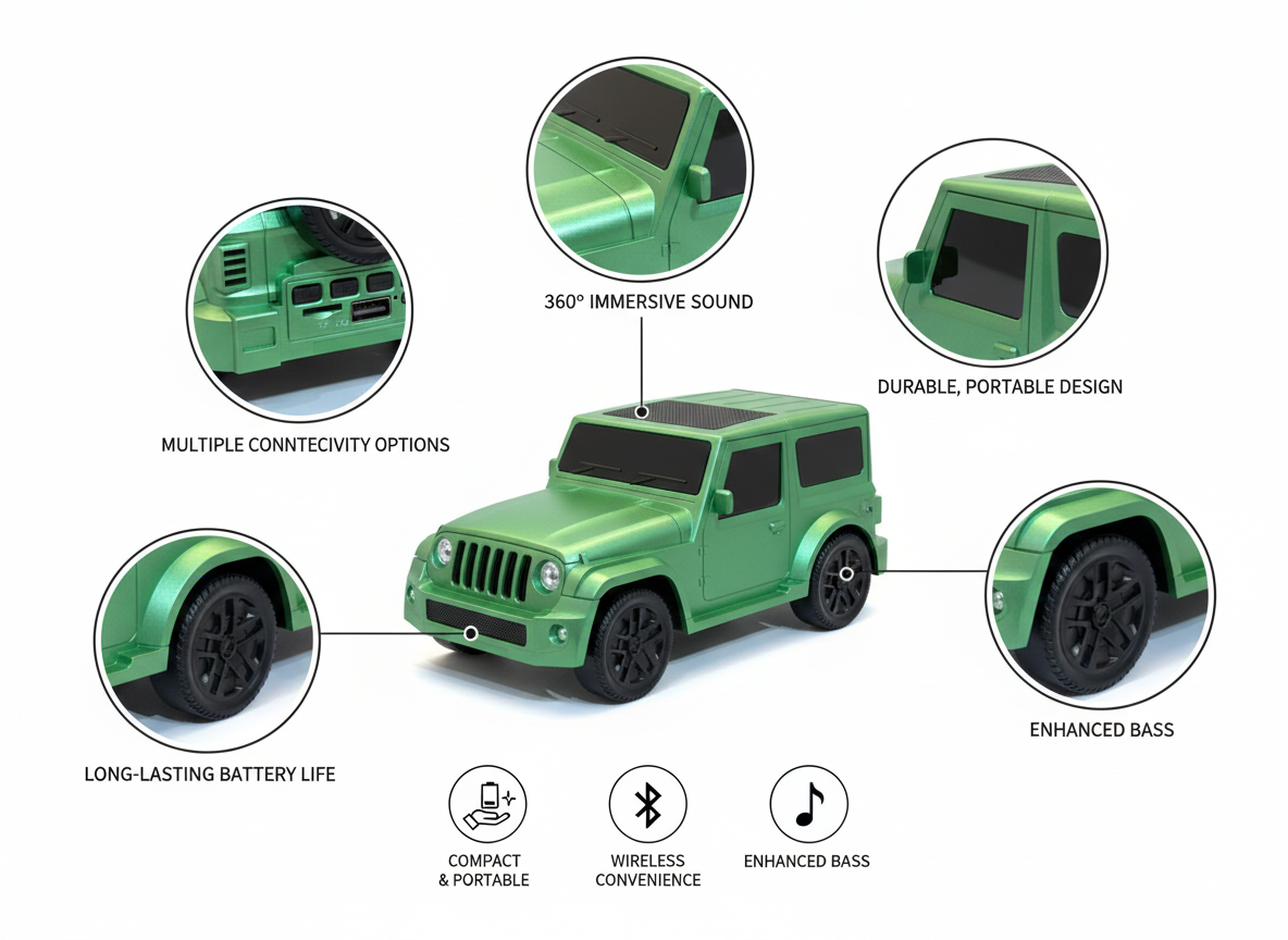 Metallic Green SUV Bluetooth Speaker – Portable Wireless Audio Mini Vehicle