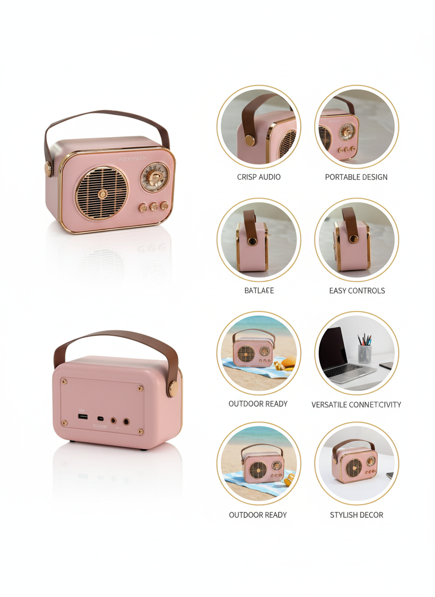 PickPack Portable Vintage Bluetooth Speaker – Retro Style & Premium Sound
