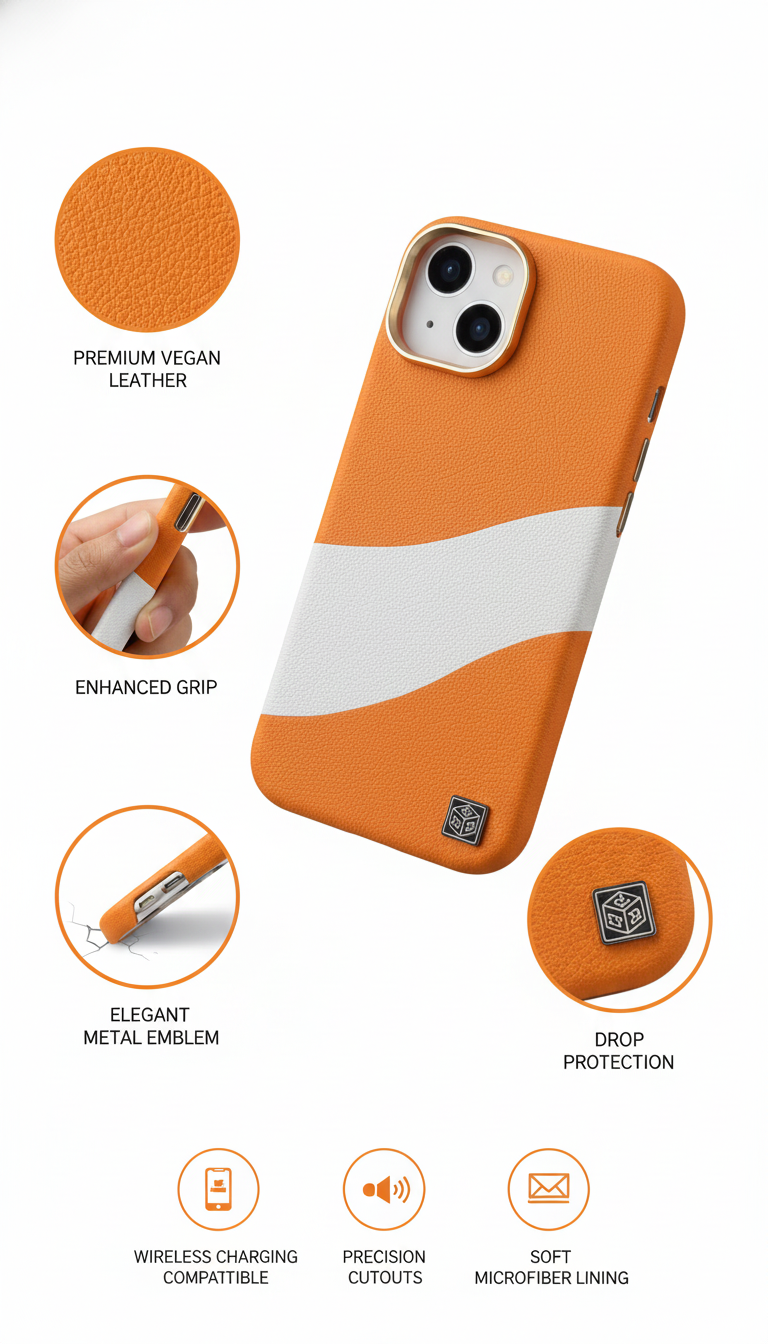 Premium Vegan Leather Wave iphone 11 Case – Shock Resistant & Slim Design (Orange)