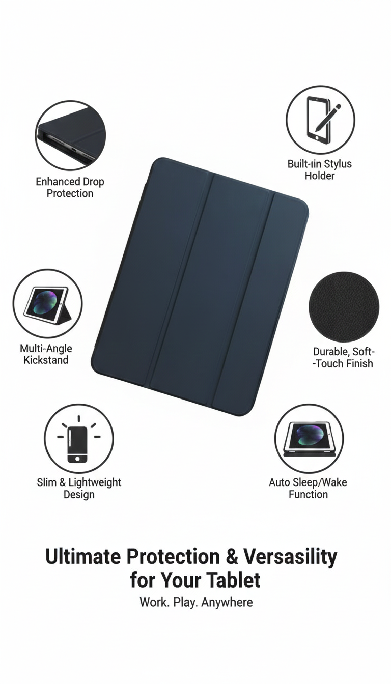 Premium Magnetic Stand Protective Tablet Case with Secure Pen Holder, Shock-Resistant Build, Multi-Angle Viewing, Slim Lightweight Design for Everyday Safe Device Use