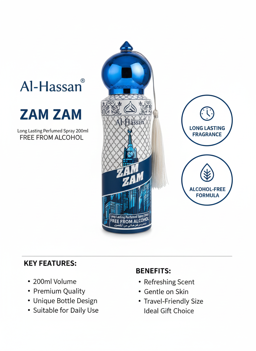 Al-Hassan ZAM ZAM Long Lasting Alcohol-Free Perfumed Body Spray 200ml