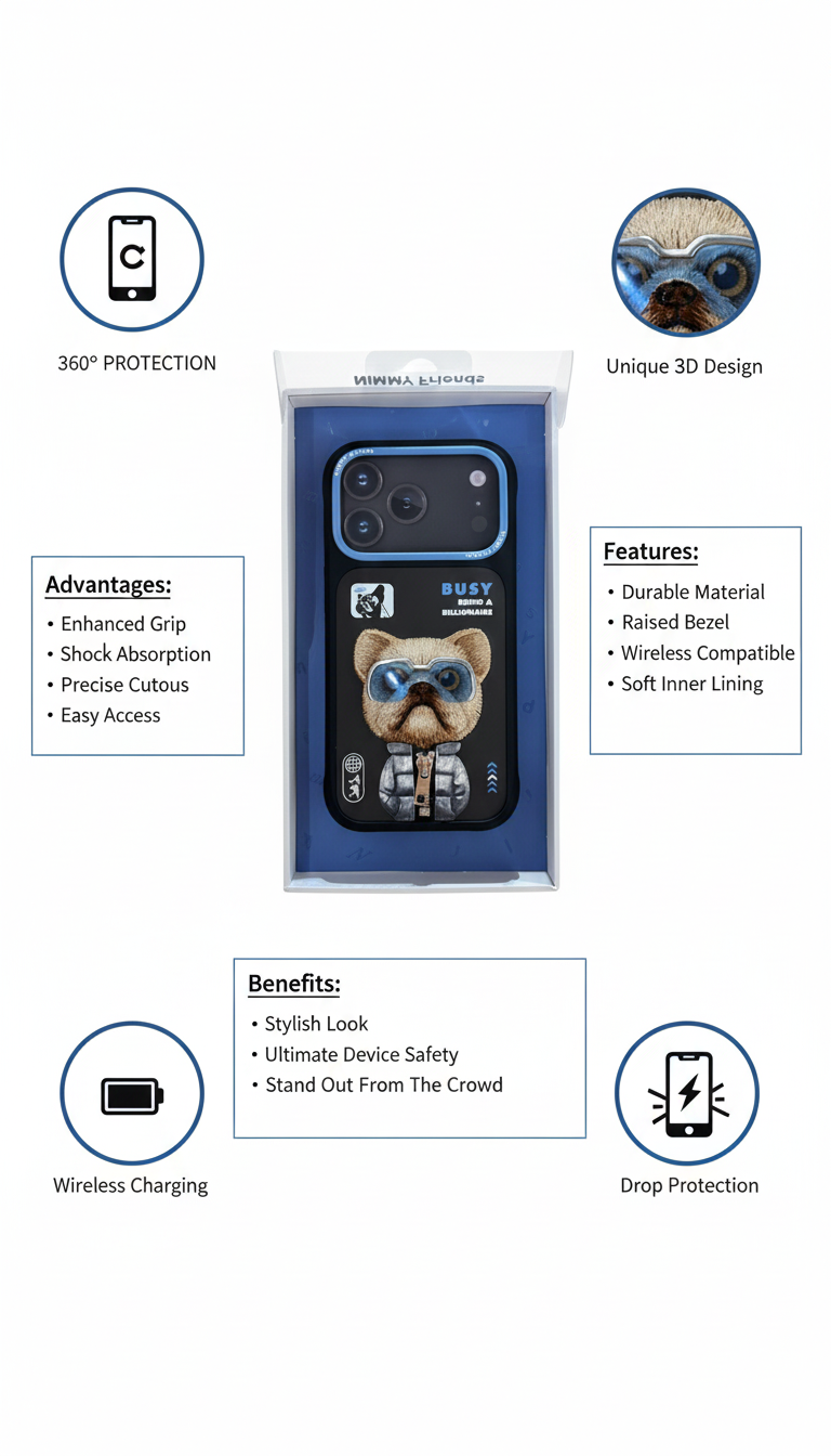 3D Embroidered Dog Armor Case for iPhone 17 Pro – Shockproof 360° Protection