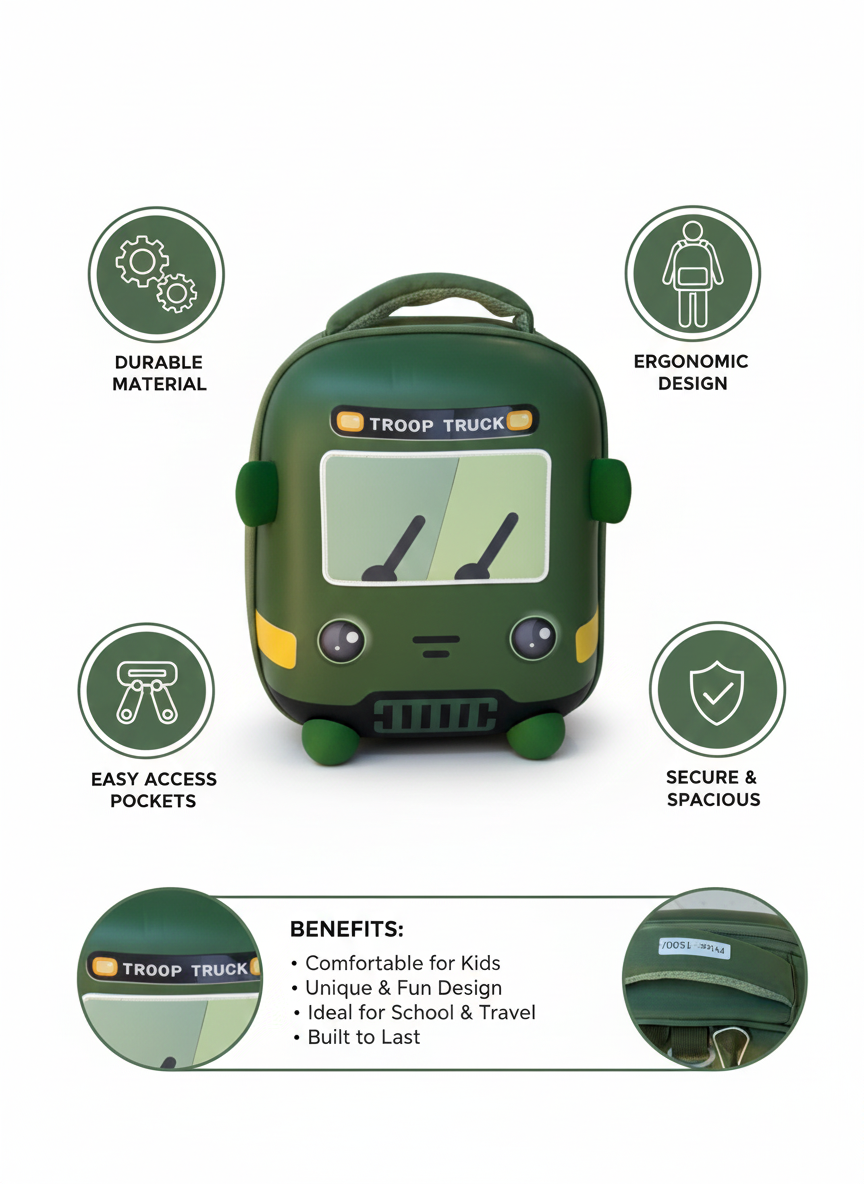 Adventure Troop Truck Backpack for Kids – Lightweight & Durable