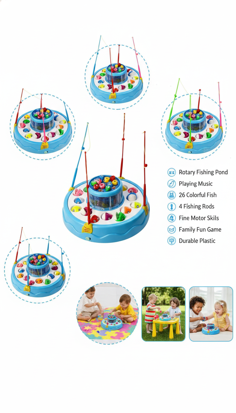 Rotating Magnetic Fishing Toy Set with 26+ Fish & 4 Rods