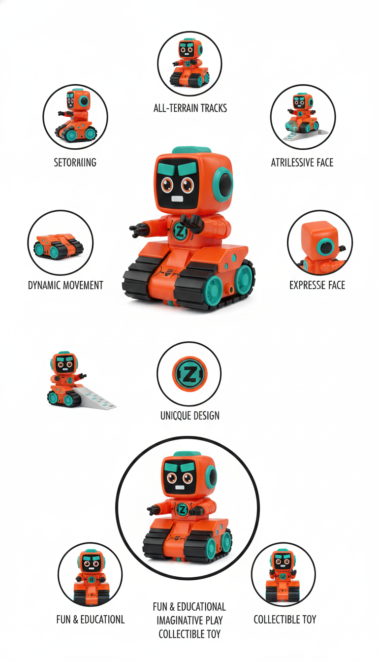 Z-BOT Interactive Robot Toy – Durable Tracks, Movable Head, Battery Powered