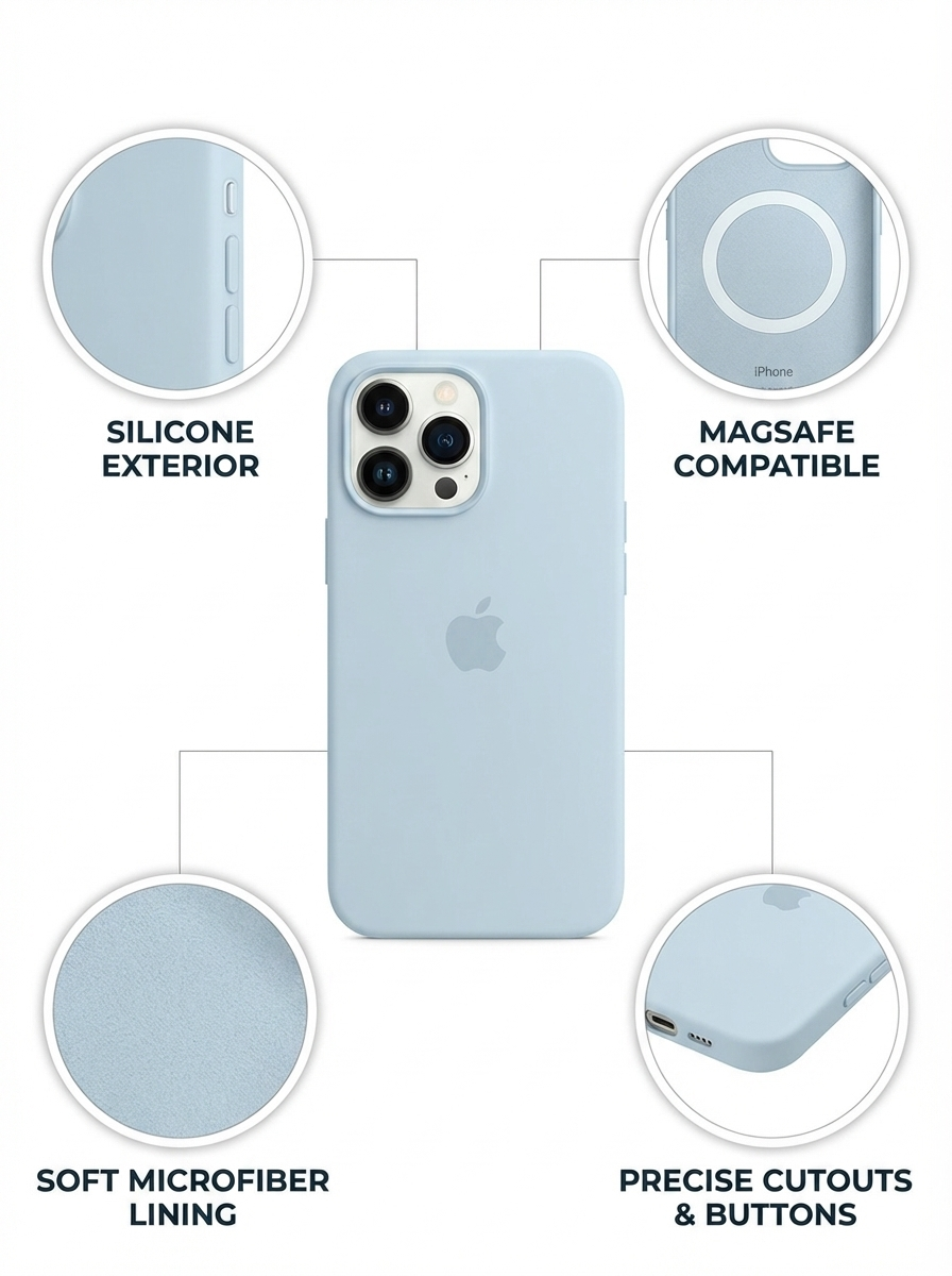 Premium MagSafe Compatible Silicone Phone Case with Soft Grip, Precision Fit Buttons and Shock Absorption Protection for iPhone