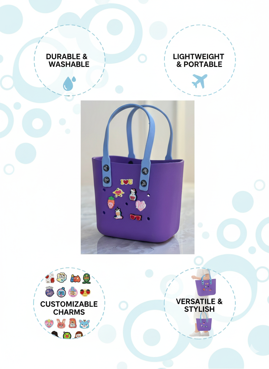 Luxe Customizable EVA Tote in Purple with Sky-Blue Handles