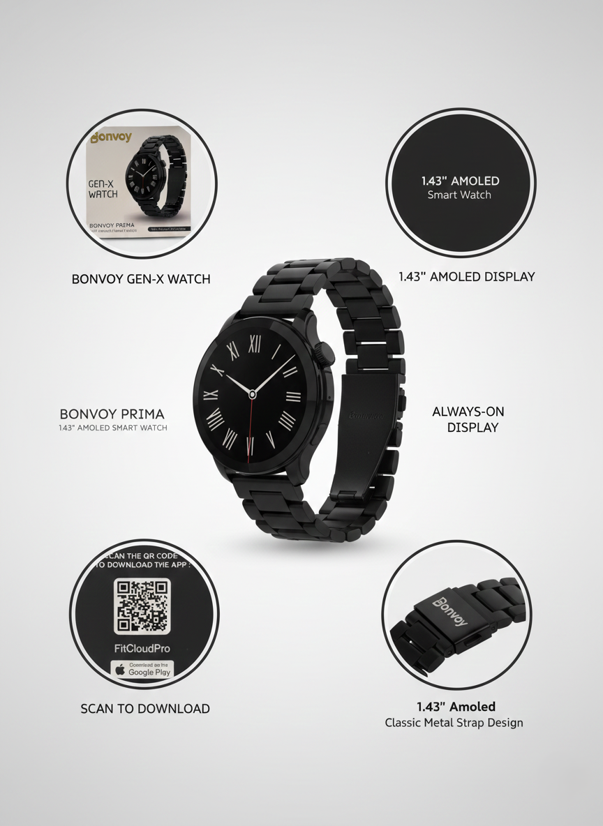 Bonvoy Gen-X Premium AMOLED Smart Watch – Classic Metal Edition