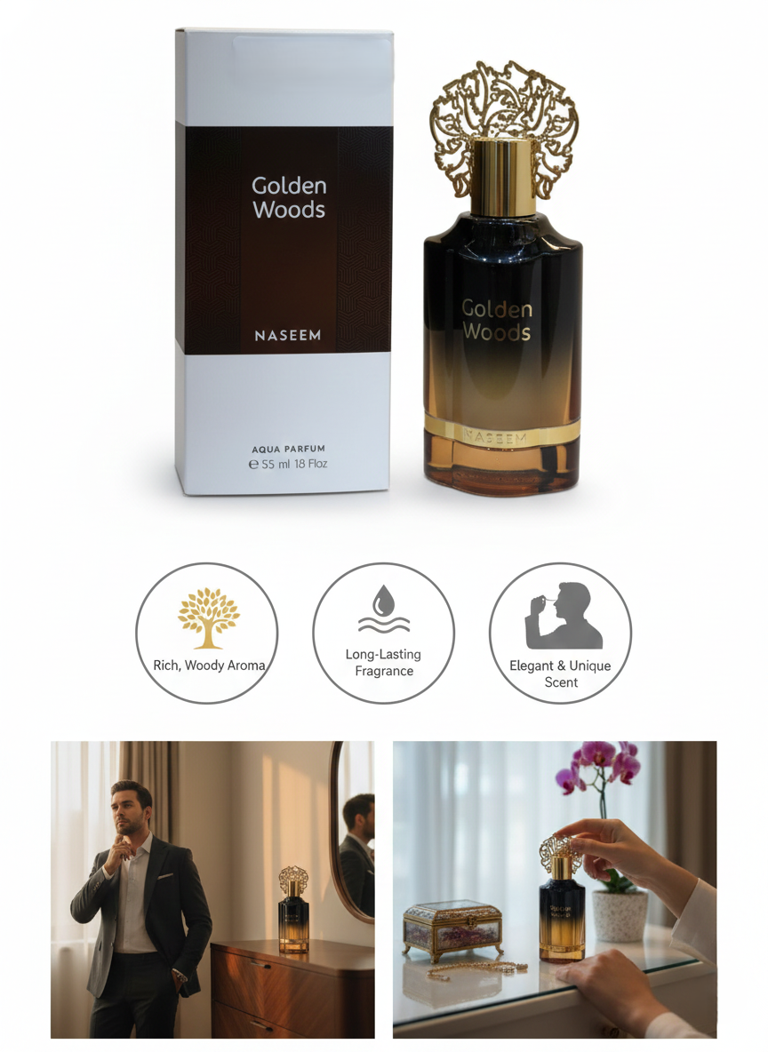 Naseem Golden Woods Perfume – Elite Woody & Oriental Long-Lasting Scent (55ml)