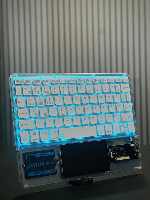 CoTECi Universal Wireless Keyboard with Touchpad & Backlit for iPad, Samsung Tab, Computer | Multi Device Connection, Transparent Look, Rechargeable