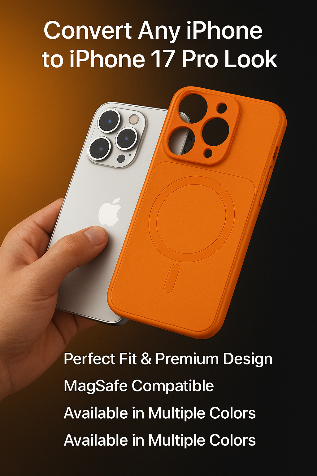 iPhone 13 Pro 17 Pro Look Magnetic Case – Convert Your iPhone into iPhone 17 Pro - Cosmic Orange | Rajdhani Telecom