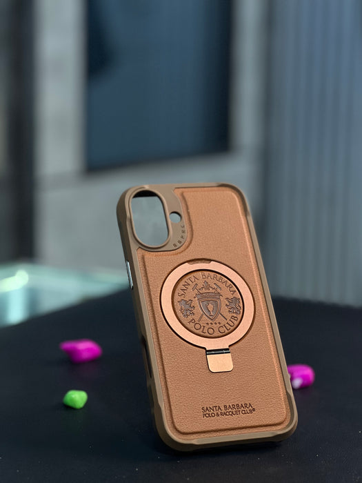 Santa barbara threaded Embroidery Series Leather Brown Back case Compatible with (IPhone 16)
