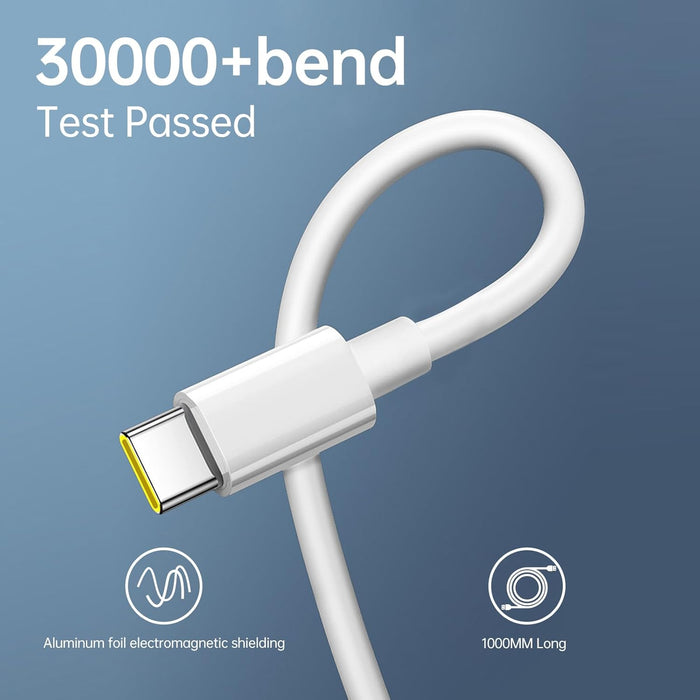 SHKOD Unbreakable 67W / 5A Fast Charging 1000mm Long  Type C Cable for Smartphones, Tablets, Laptops & other Type C devices, PD Technology, 480Mbps Data Sync, Quick Charge 3.0 (White)