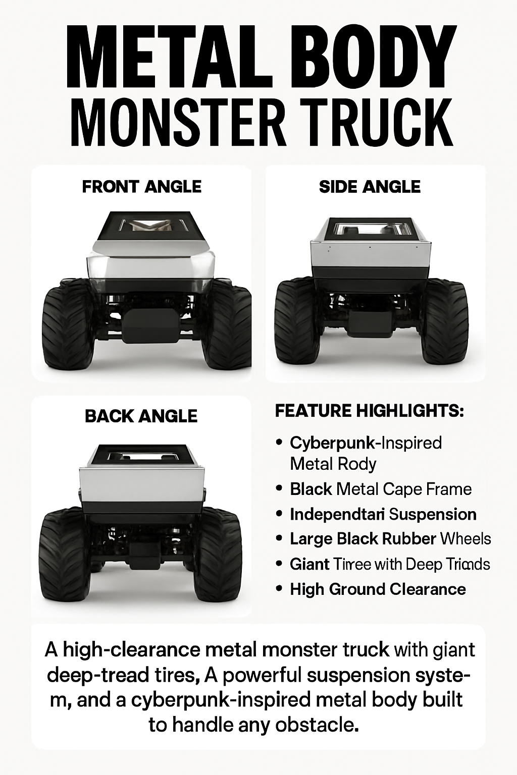 Alloy Metal Monster Truck 1:8 Scale | 2.4GHz Remote Control Pickup Car – Heavy Duty Off-Road RC Toy