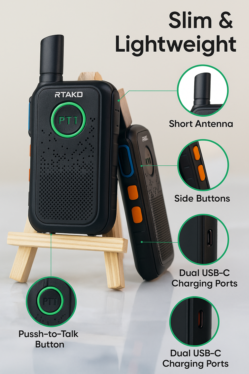 RTAKO Long-Range Walkie Talkie – Compact Two-Way Radio with PTT Button and Clear Speaker