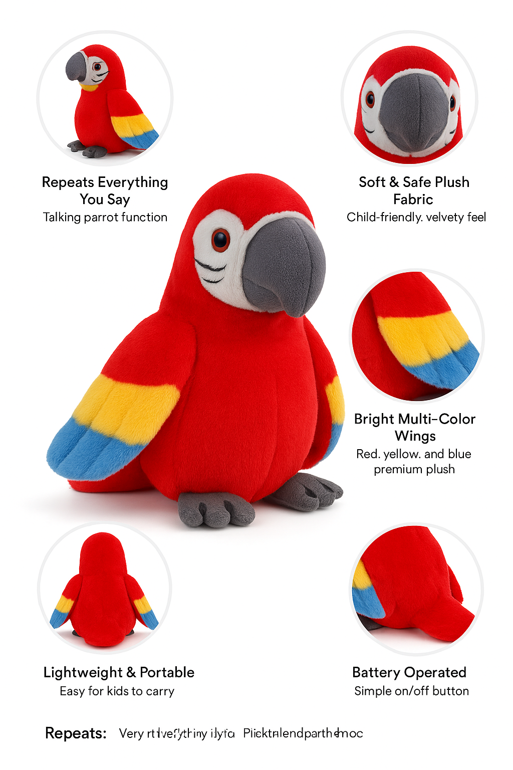 Talking Parrot Educational Plush – Colorful, Safe & Battery Operated