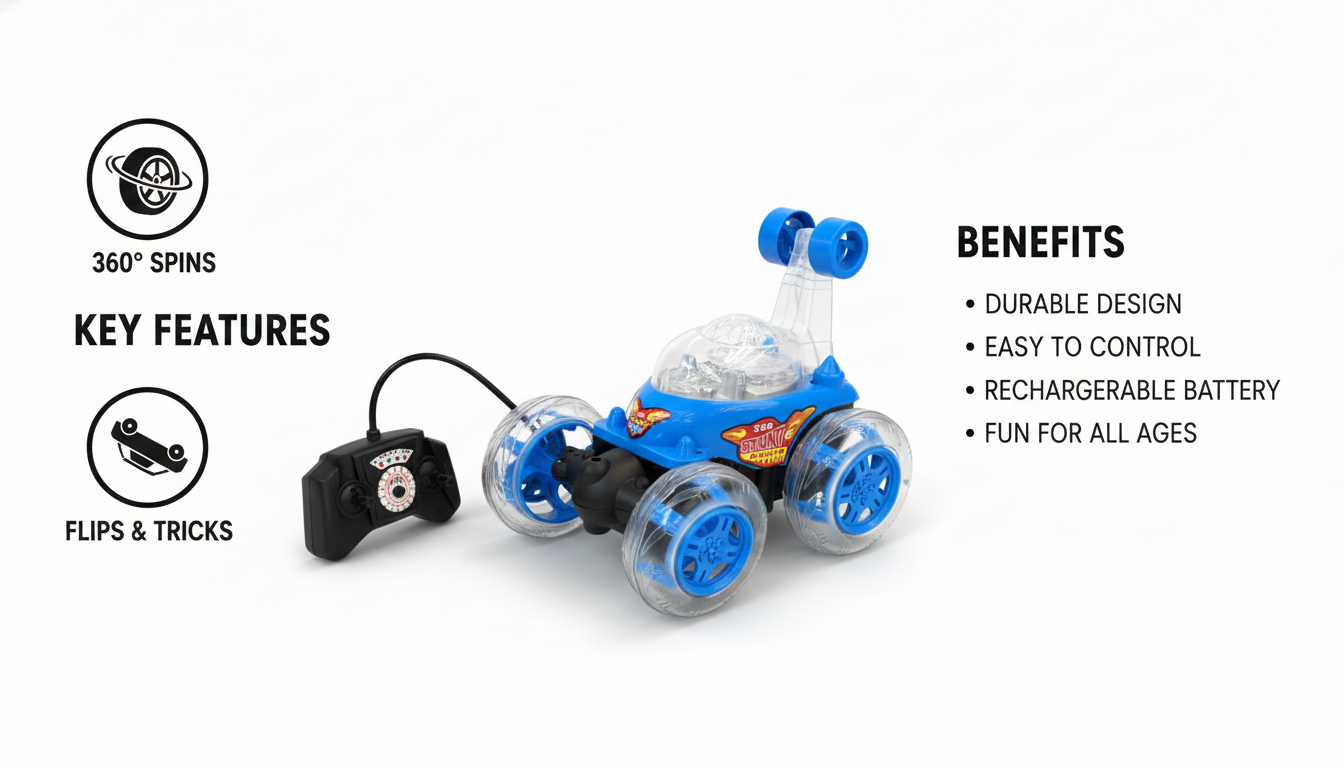 360° Spinning LED Stunt Car – High-Speed RC Toy