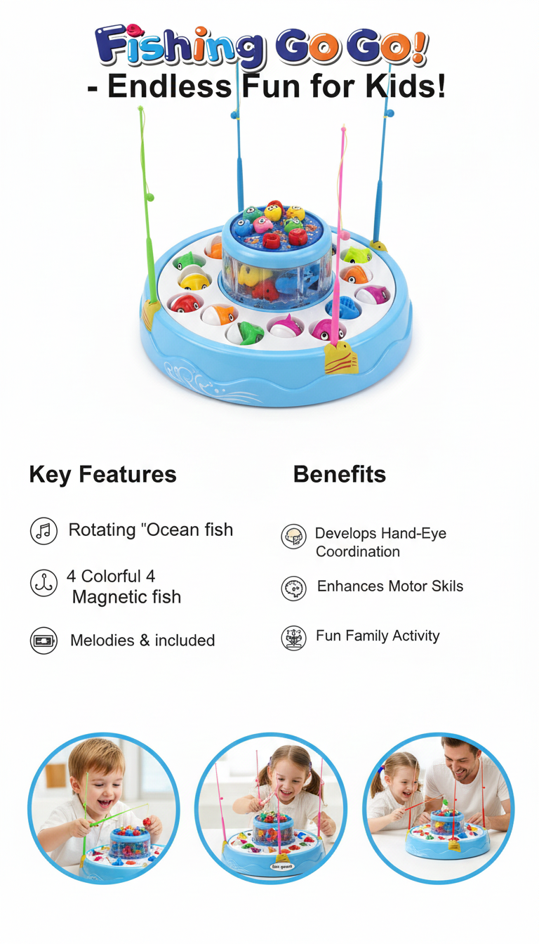 Rotating Magnetic Fishing Toy Set with 26+ Fish & 4 Rods