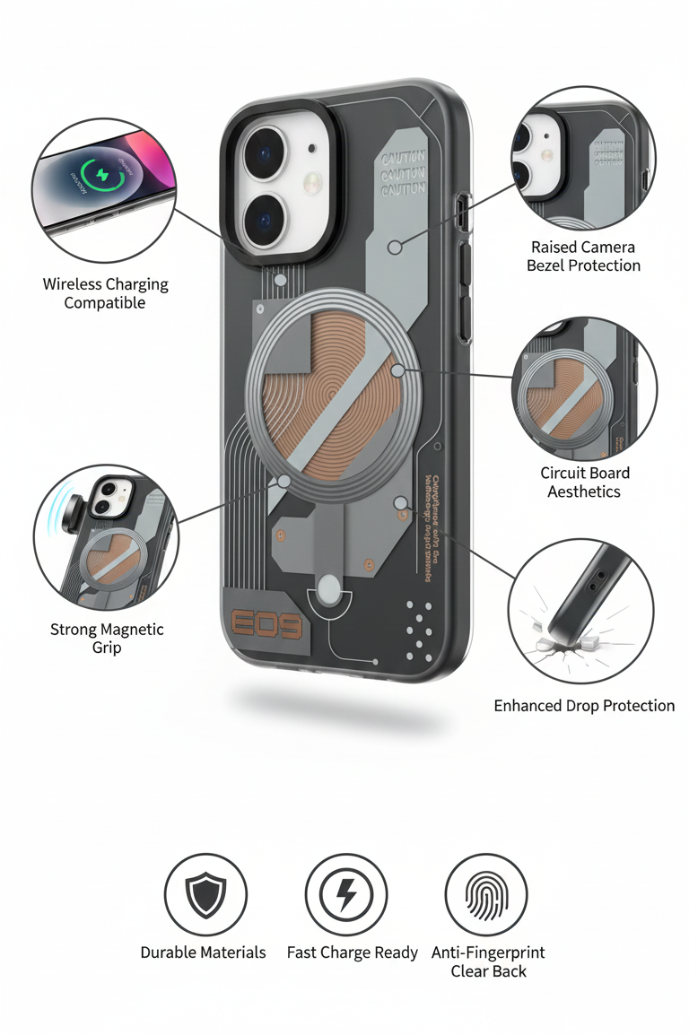 Premium Magnetic Clear Phone Case with Wireless Charging Support, Raised Camera Protection, and Shock Absorbing Design