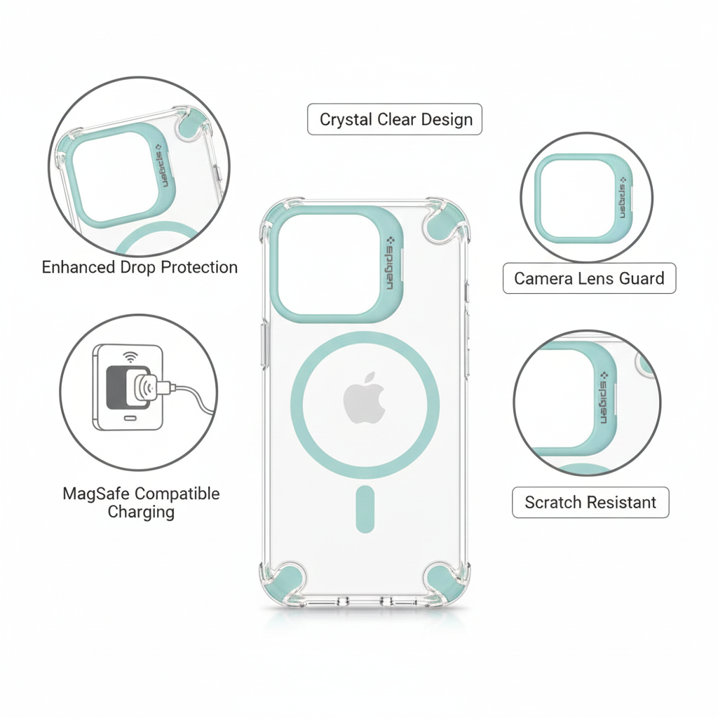 Spigen Style Crystal Clear MagSafe Compatible iPhone Case with Advanced Drop Protection and Camera Lens Guard