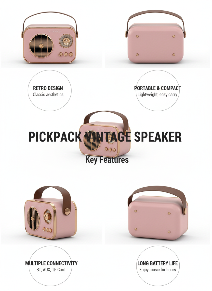 PickPack Portable Vintage Bluetooth Speaker – Retro Style & Premium Sound