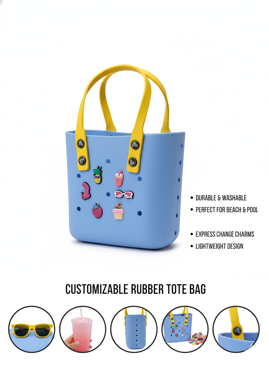Charm-Compatible Waterproof Tote Bag – Perfect for Beach & Travel