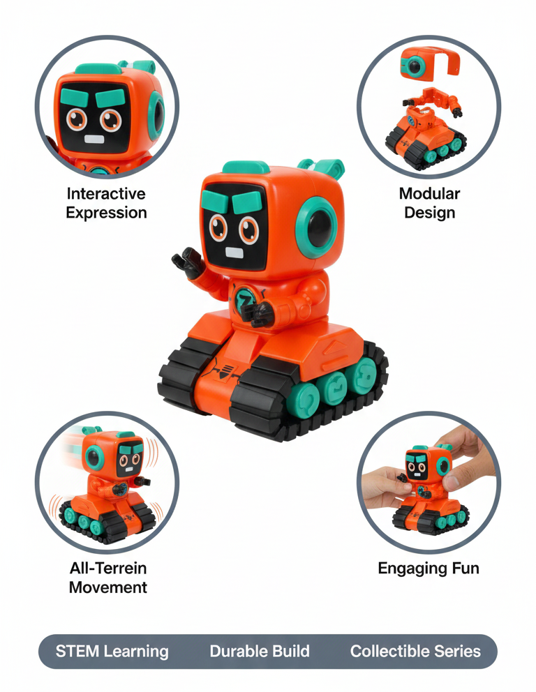 Z-BOT Interactive Robot Toy – Durable Tracks, Movable Head, Battery Powered