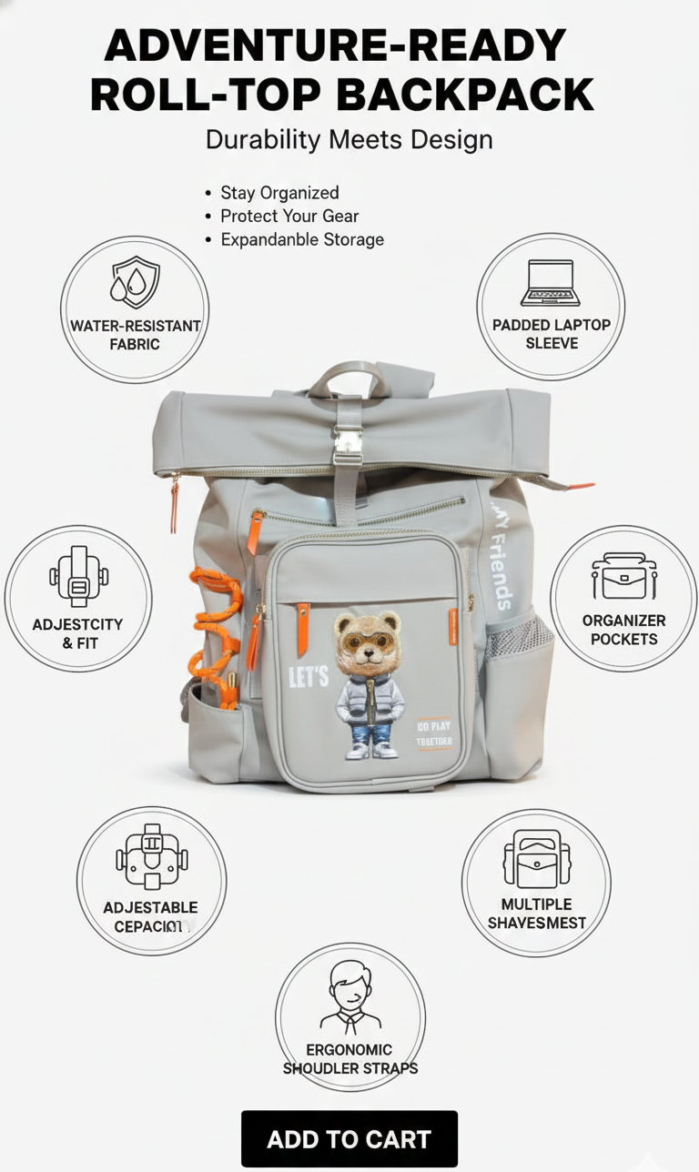 Adventure Awaits Kids Toy Backpack – Water Resistant Ergonomic Travel and School Bag with Laptop Compartment, Bottle Pocket and External Attachment Loop