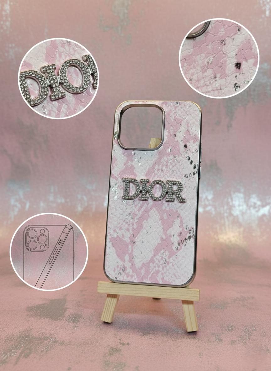 Luxury Pink Snakeskin Texture Designer-Style Protective 14 Pro Case with Raised Logo Finish