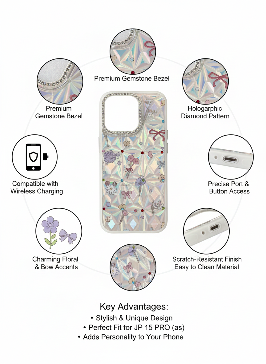 Elegant Iridescent Floral Armor Case – Premium Protection for iPhone 16 Series