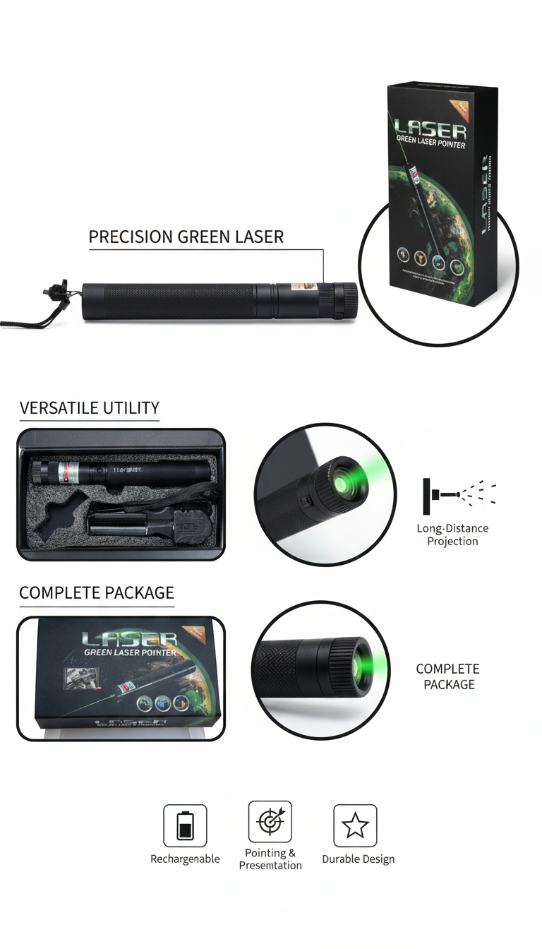 Ultra-Bright Green Laser Pointer — Rechargeable, Pocket-Size