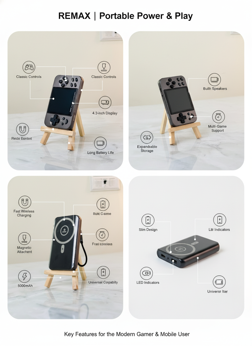 Remax Portable Gaming Console & MagSafe Power Bank – Play & Charge Anywhere