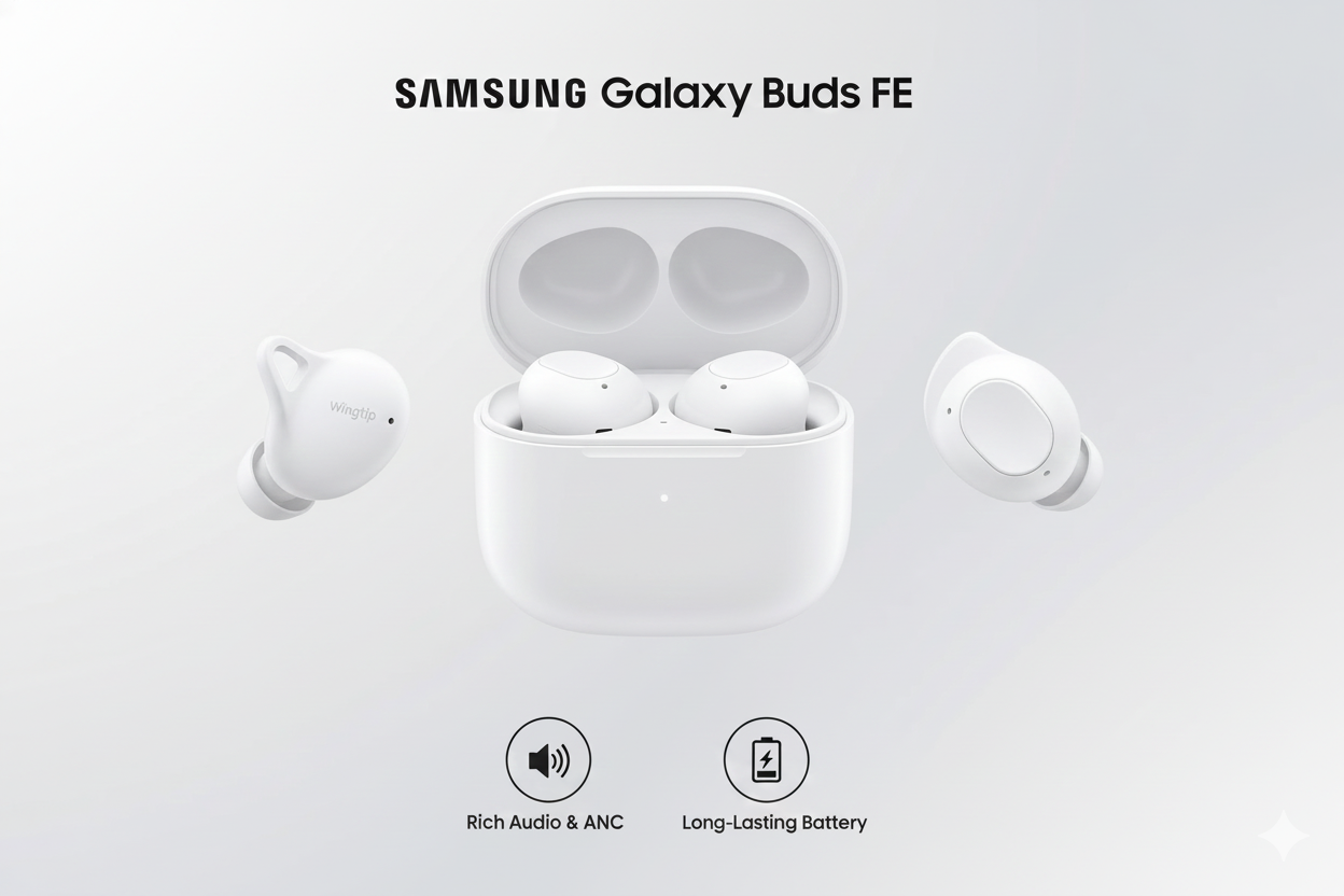 Samsung Galaxy Buds FE White – Active Noise Cancellation | Long Battery | Premium Sound