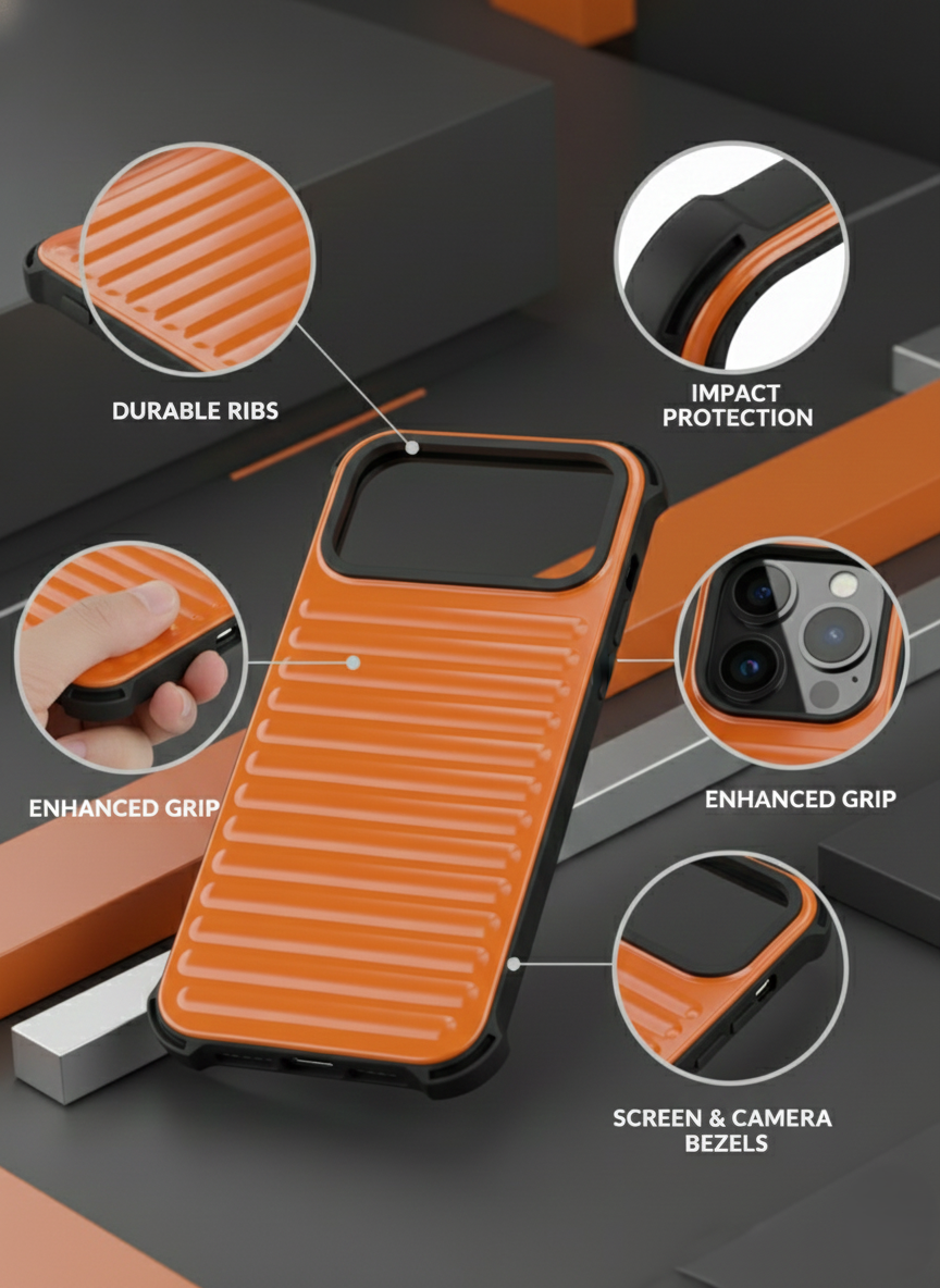 Rugged Shockproof Protective Smartphone 17 Pro Max Case with Enhanced Grip Ribs, Raised Screen and Camera Bezels, and Precision Cut-Outs for Everyday Impact Protection