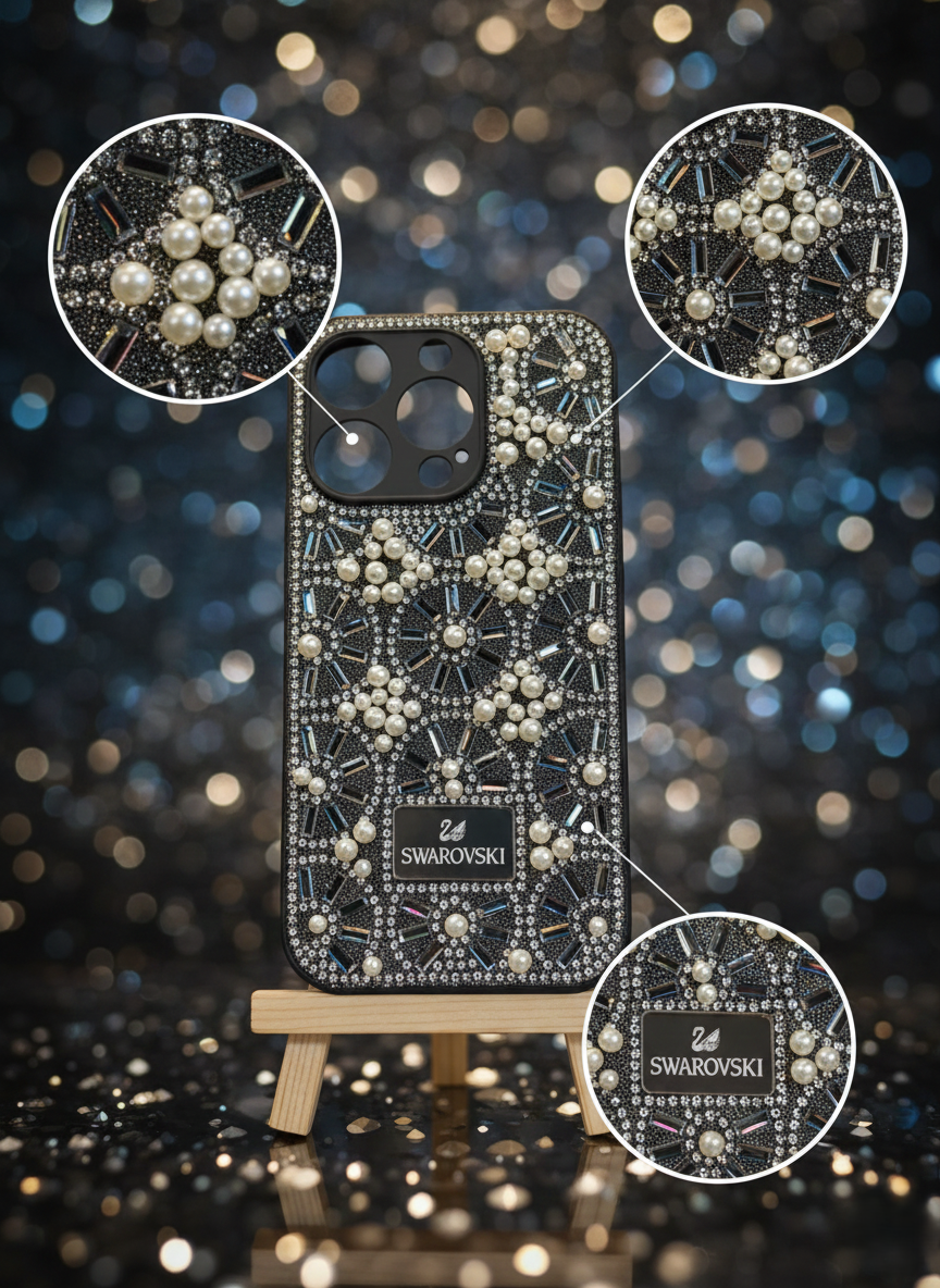 Luxury Crystal & Pearl Embellished Designer Phone Case with Ergonomic Grip and Protective Finish