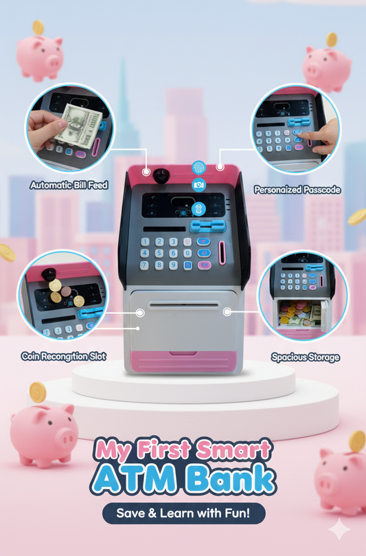 Smart Kids ATM Bank Toy with Password, Coin Slot & Cash Feed