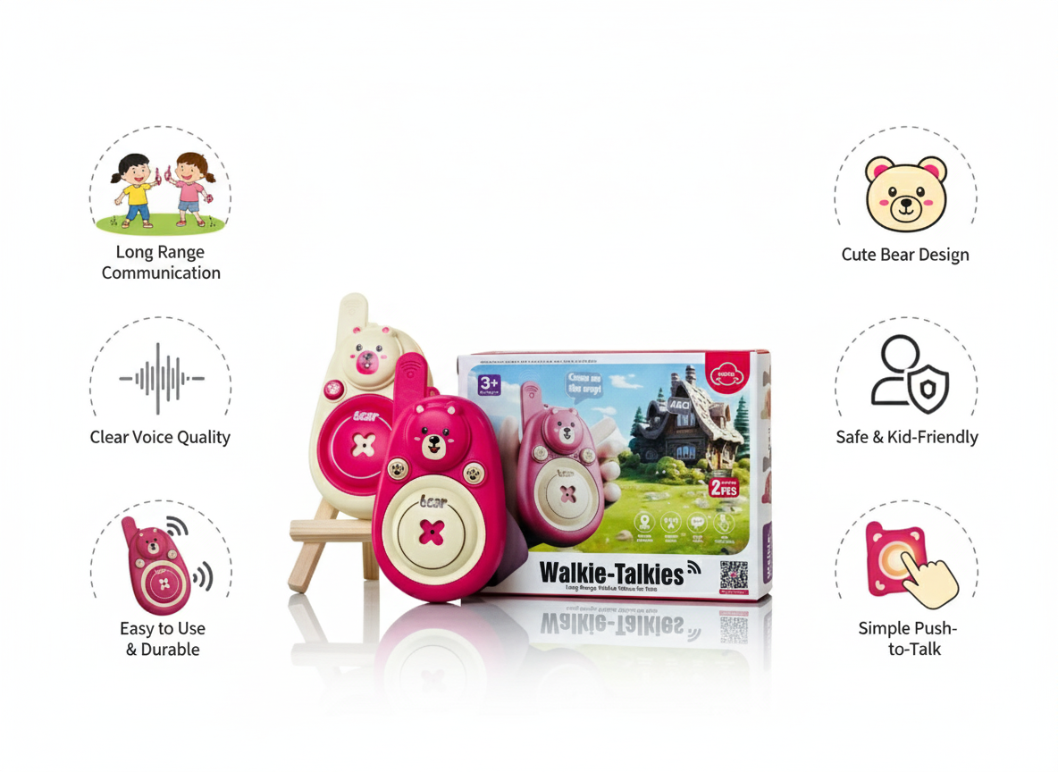 Bear Buddy Kids Walkie Talkies – Long Range, Clear Sound, Cute Bear Design