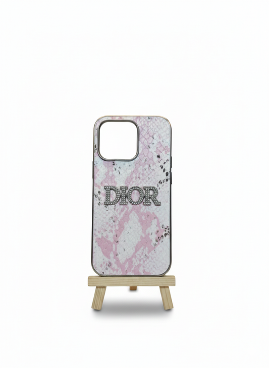 Luxury Pink Snakeskin Texture Designer-Style Protective 14 Pro Case with Raised Logo Finish