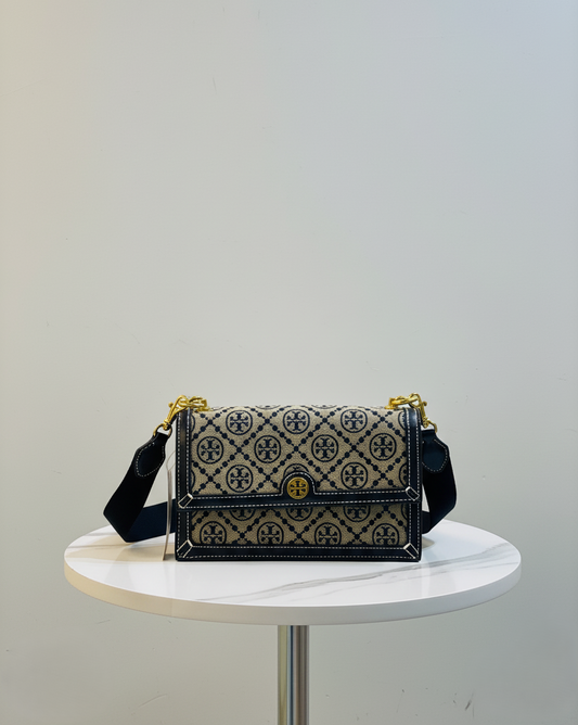 Emphasizing Style & Features Structured Monogram Shoulder Bag with Adjustable Strap - Everyday Elegance