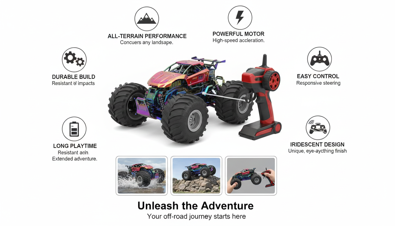 Powerful Off-Road RC Monster Truck with All-Terrain Tires and Precision Remote Control for Kids