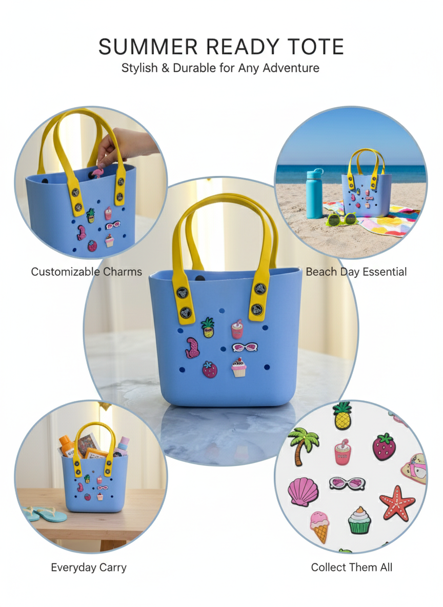 Charm-Compatible Waterproof Tote Bag – Perfect for Beach & Travel